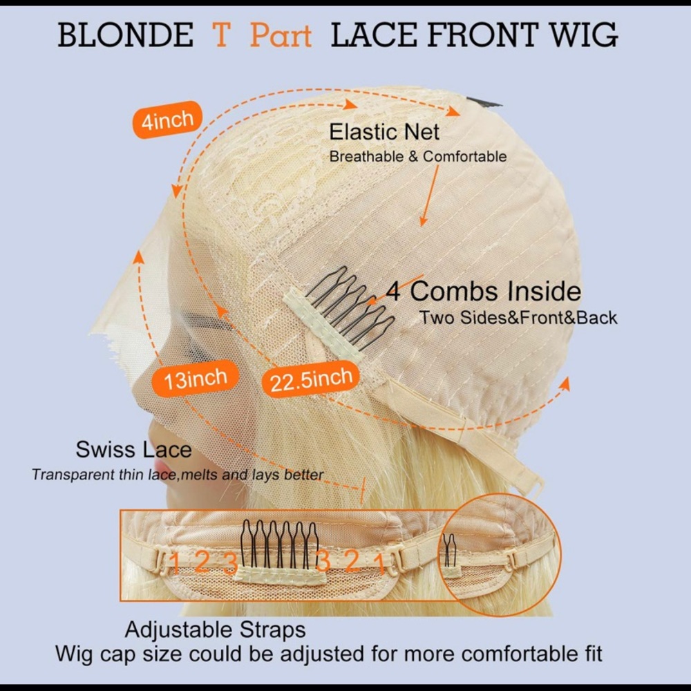 13x4 Human Hair Blonde T-Part Wig 16 in - Picture 3 of 4